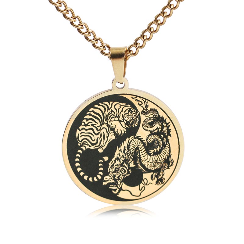 Tiger Dragon Titanium Steel Chain Necklace Harmony Pendant