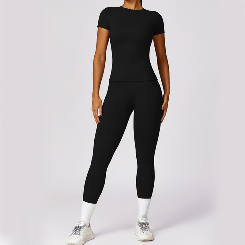 Women Short Sleeve T-Shirt Top High Waist Leggings Pants For Sports Yoga