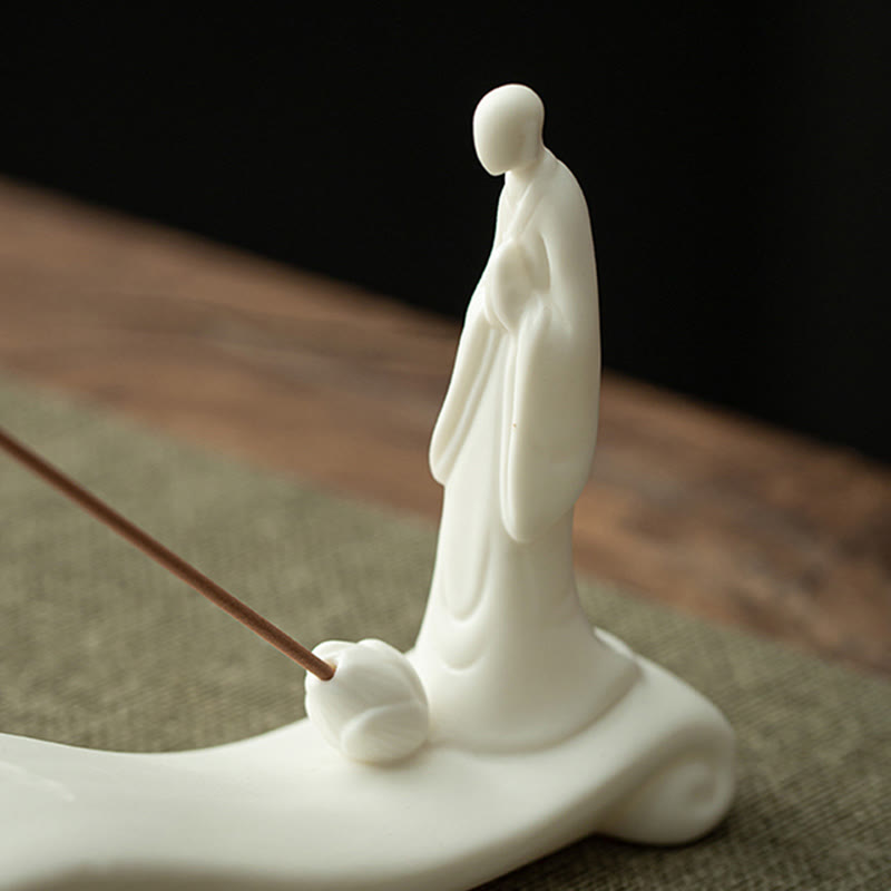 Minimalist Ceramic Monk Sea Wave and Mountain Landscape Incense Burner