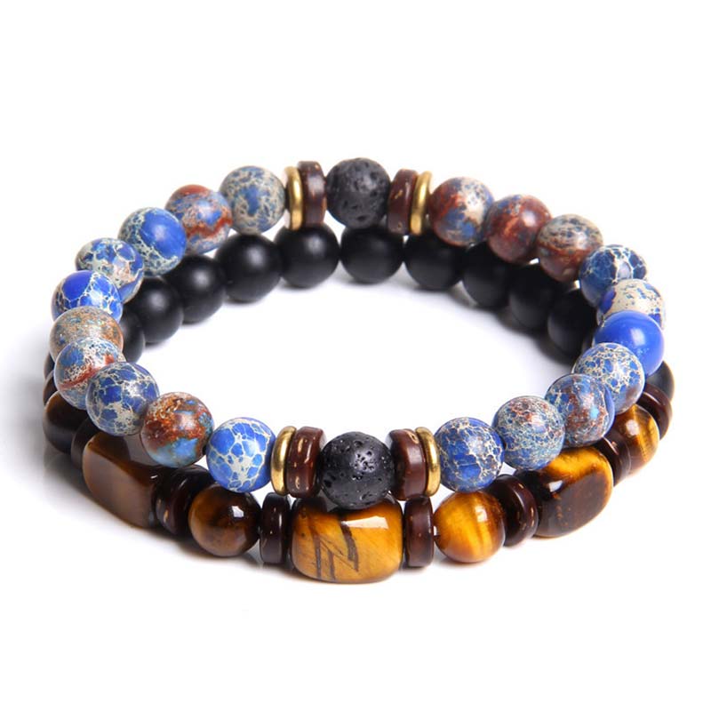 2PCS Healing Crystal Emperor Stone Tiger Eye Bead Bracelet