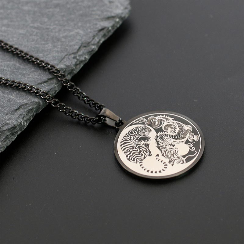 Tiger Dragon Titanium Steel Chain Necklace Harmony Pendant
