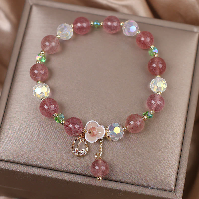 Natural Clear Quartz and Floral Gemstone Bracelet for Emotional Clarity