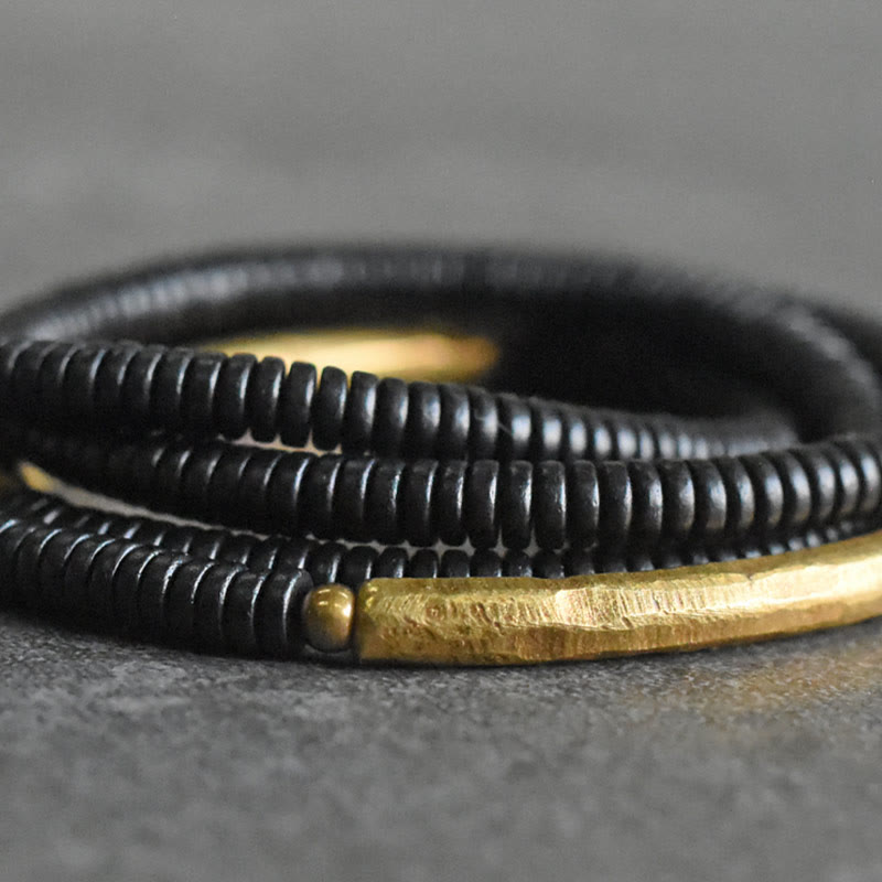 Ebony Wood Brass Copper Balance Multilayered Bracelet