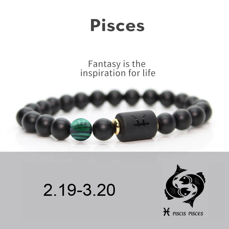 Black Onyx, Tiger Eye, Imperial Jasper & Turquoise Adjustable Zodiac Sign Beaded Bracelet