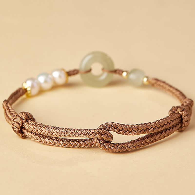 Natural Hetian Jade Pearl Peace Buckle Luck Bracelet