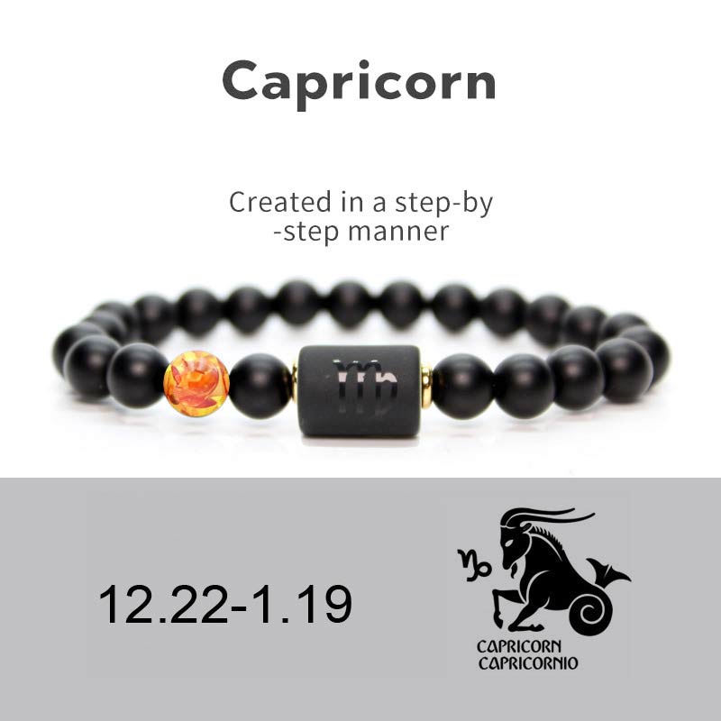 Black Onyx, Tiger Eye, Imperial Jasper & Turquoise Adjustable Zodiac Sign Beaded Bracelet