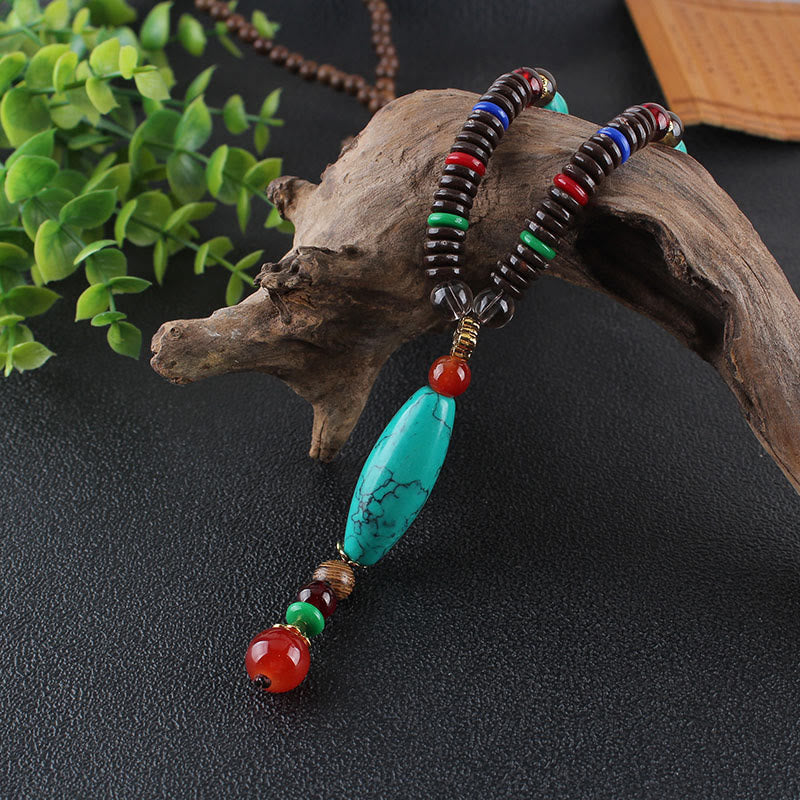 Wenge Wood Turquoise Stone Protection Calm Necklace Pendant