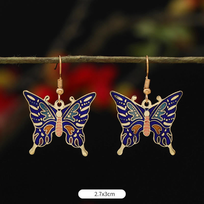 Artistic Copper Alloy Lotus Butterfly and Flower Motif Drop Earrings