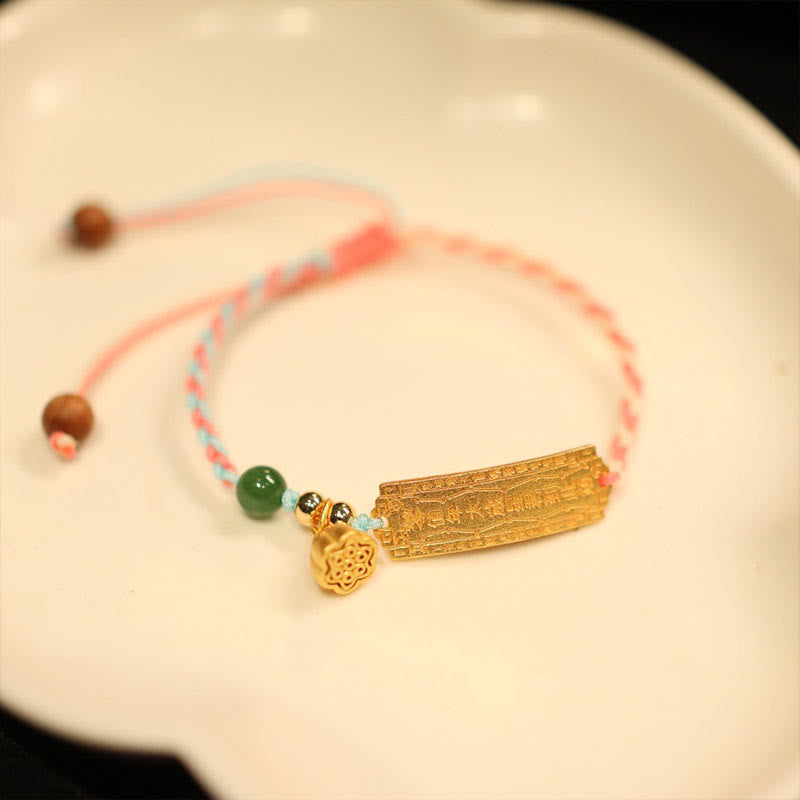 Handmade 925 Sterling Silver & Gold Plated Braided Red String Jade Sandalwood Bracelet