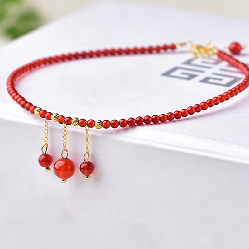 Natural Red Agate Stone Grounding Anklet for Logical Clarity