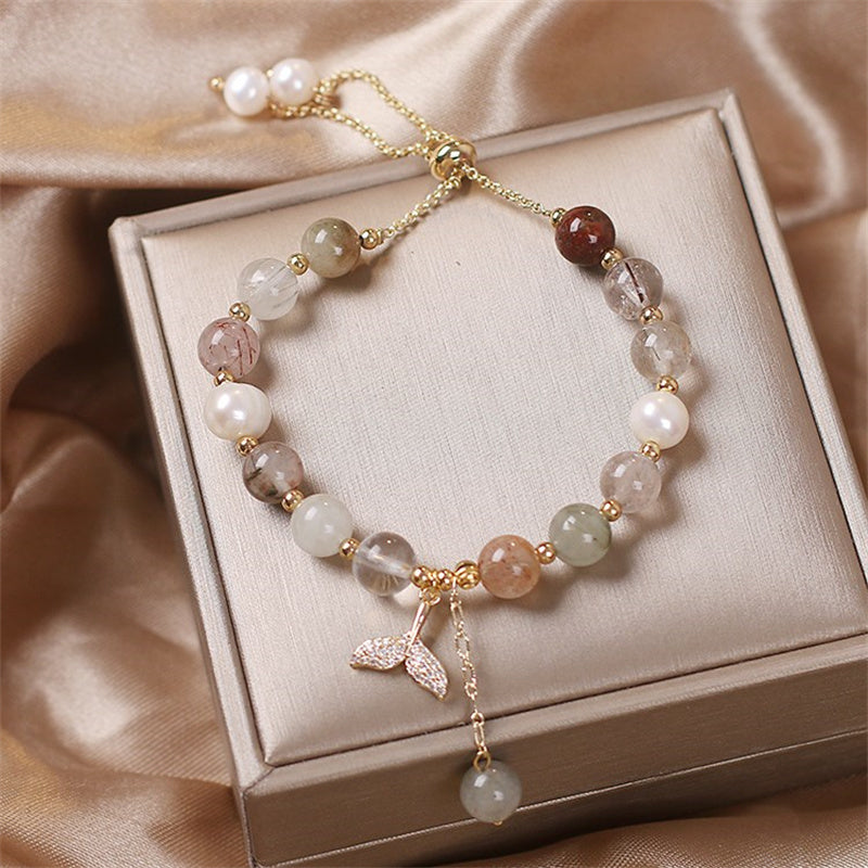 Crystalline Quartz & Copper Fishtail Charm Adjustable Energy Bracelet