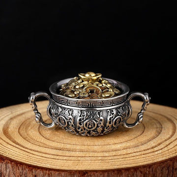 Treasure Bowl Copper Coin Ingots Wealth Necklace Pendant