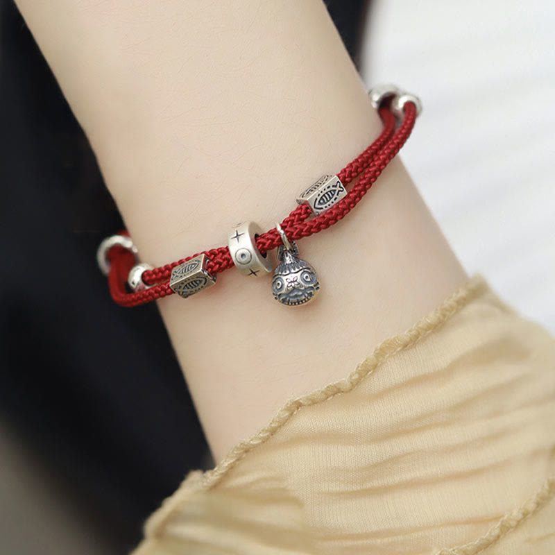 925 Sterling Silver Gold Swallowing Beast Koi Fish Wealth Handcrafted Braided Bracelet