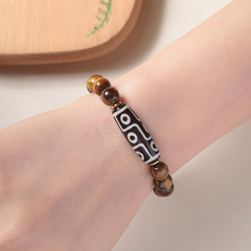 Tibetan Tiger Eye Tourmaline Nine-Eye Dzi Bead Protection Bracelet