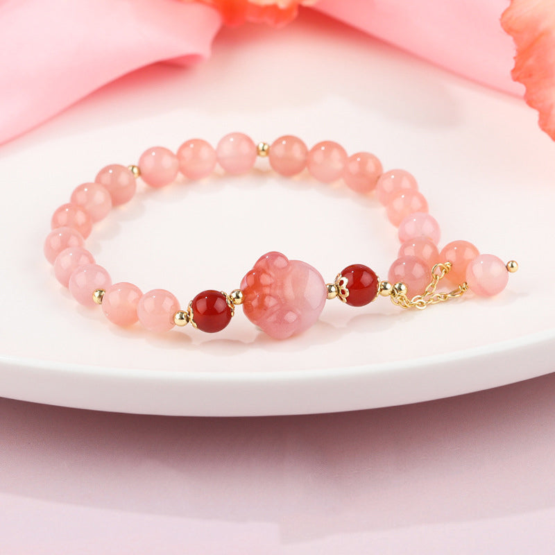 Natural Yanyuan and Red Agate Carved Cat Paw Grounding Bracelet