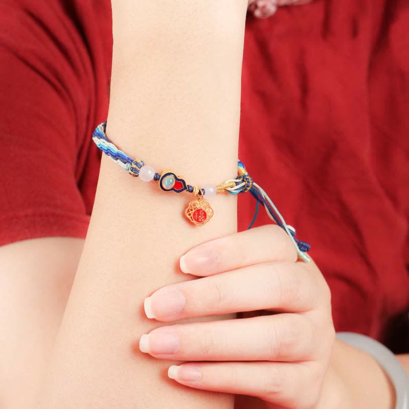 Handmade 925 Sterling Silver Wu Lou Endless Knot Hand-Woven Red String Bracelet