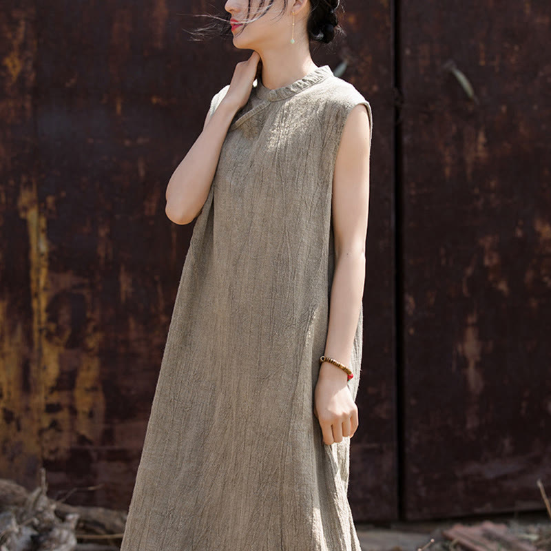 Handmade Tie Dye Midi Dress Linen Sleeveless Dress