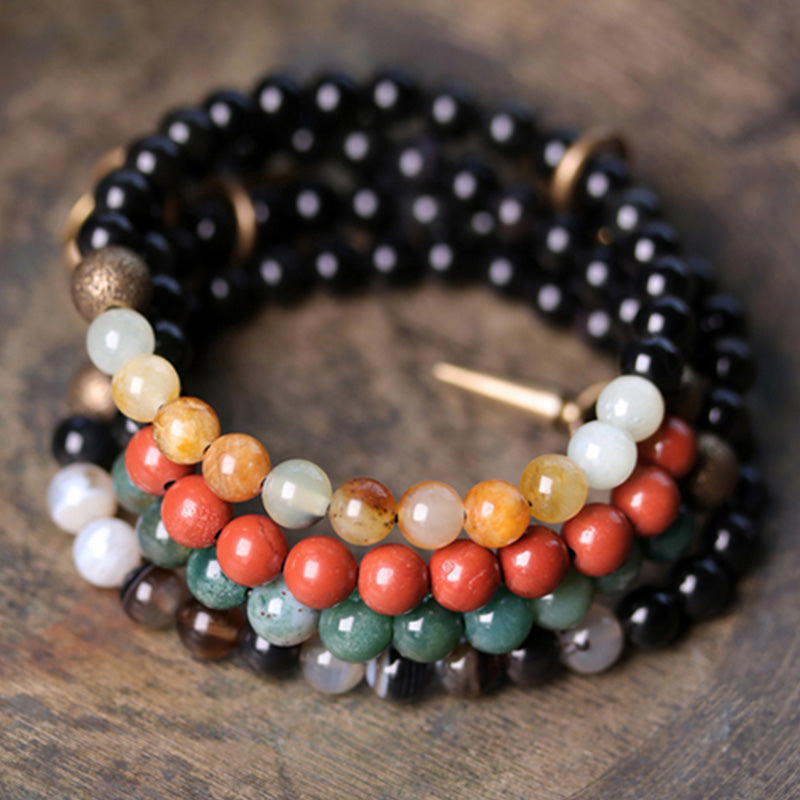 Black Obsidian Sodalite Crystal Copper Strength Couple Bracelet