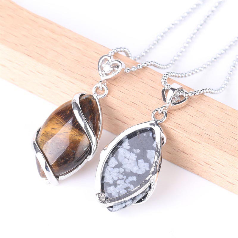 Marquise Pattern Natural Crystal Stone Charm Necklace Pendant