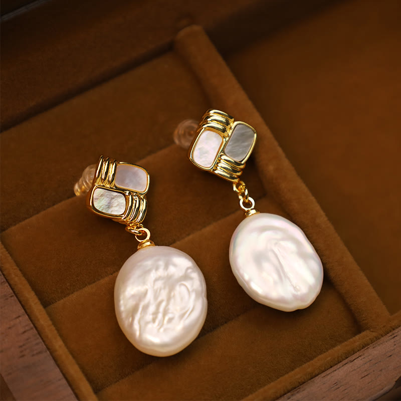925 Sterling Silver Posts Copper Plated Gold Natural Baroque Pearl Healing Drop Earrings