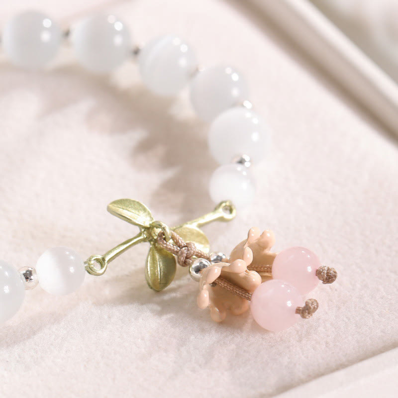 Cat's Eye Green Aventurine Blue Chalcedony Pink Crystal Peace Orchid Charm Bracelet