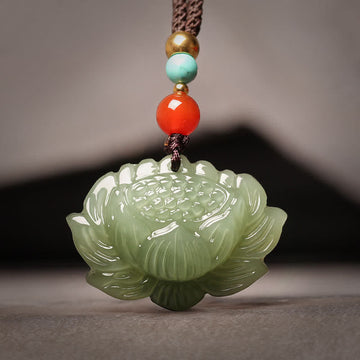 Hetian Cyan Jade Lotus Flower Success Necklace Pendant