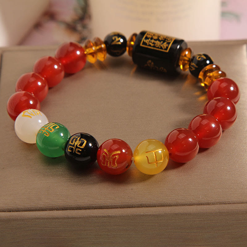 Five Elements Black Onyx Red Agate Wisdom Wealth Bracelet