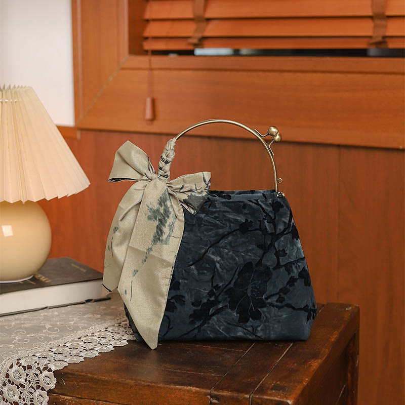 Velvet Jacquard Metal Chain Crossbody Bag Handbags