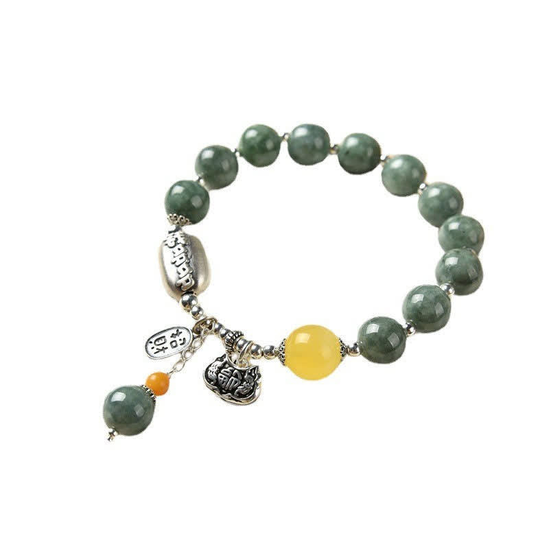 925 Sterling Silver Cyan Jade and Amber Success Bracelet