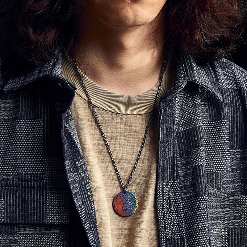 999 Sterling Silver & 24K Gold Half Demon Half Buddha Compassion Pendant Necklace