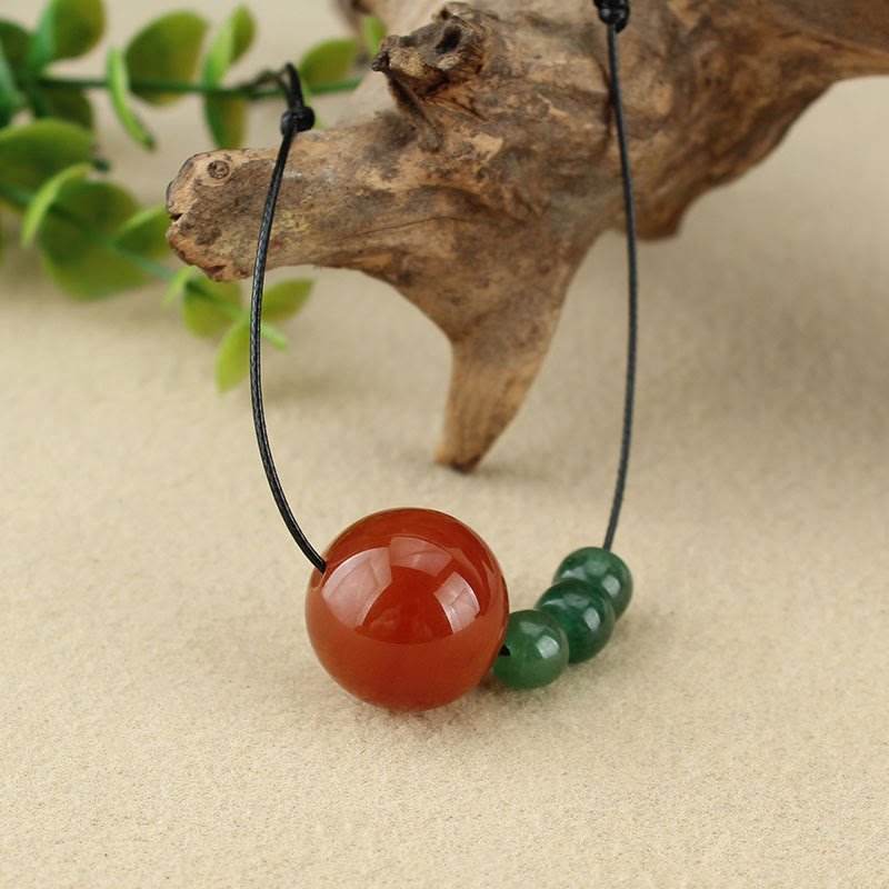 Red Agate Green Aventurine Green Bodhi Seed Bead Calm Leather Rope Necklace Pendant