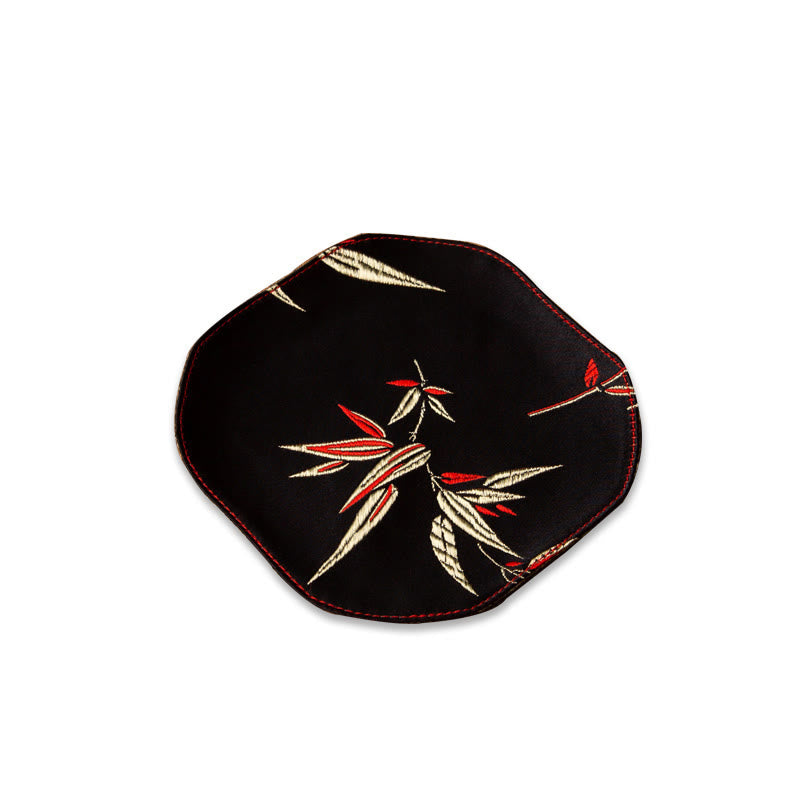 Vintage Sea Wave Bamboo Plum Blossom Embroidered Cup Mat Pad Tea Cup Coaster Kung Fu Tea Mat