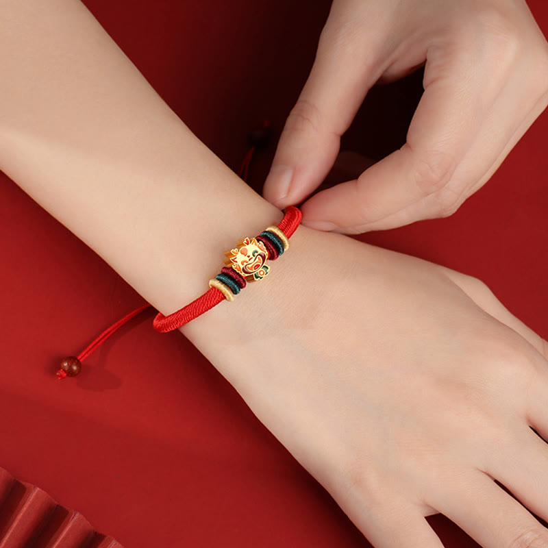 Handmade 925 Sterling Silver Year of the Dragon Cute Chinese Zodiac Luck Braided Red Bracelet