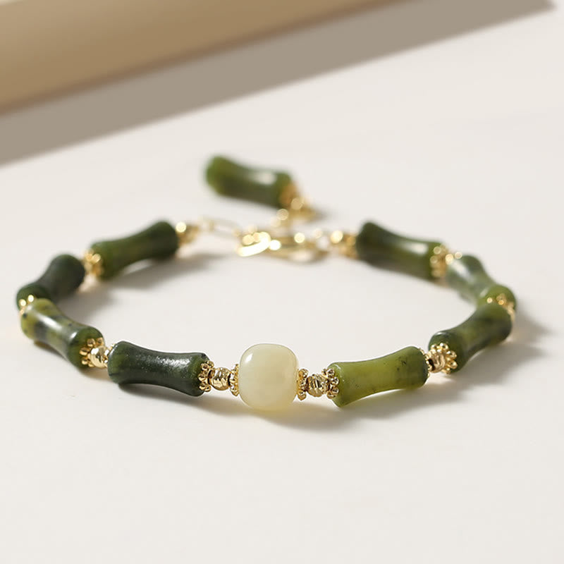 Glass Bead Bamboo Luck Strength Chain Bracelet