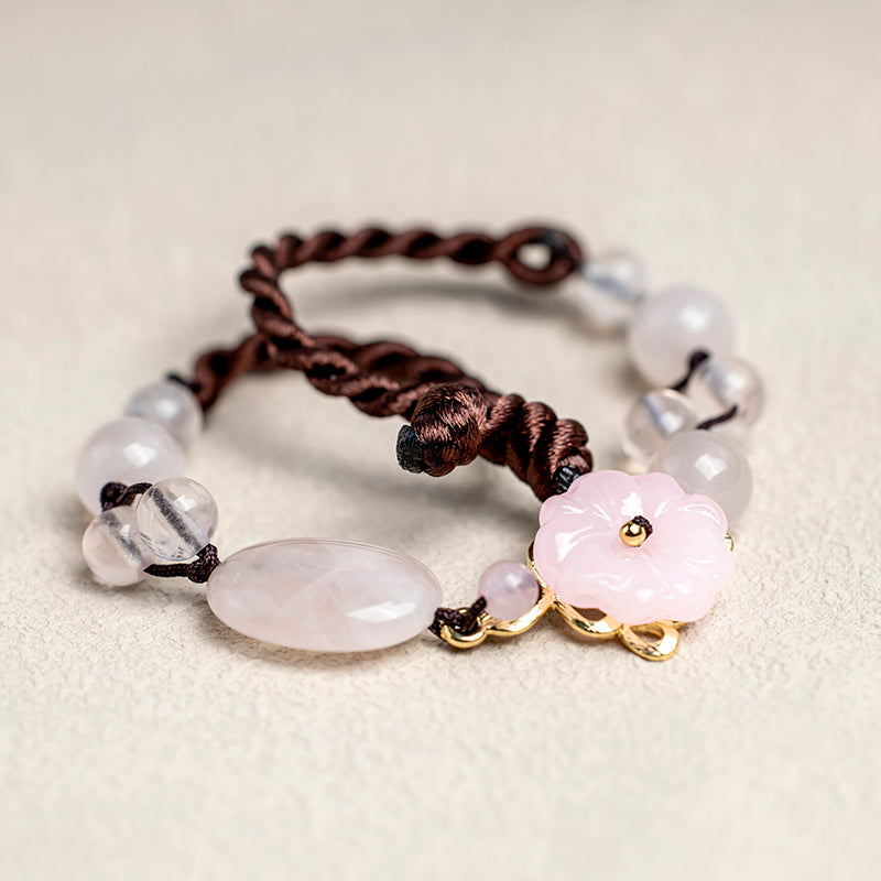 Flower of Love Rose Quartz Adjustable Pink Crystal Anklet