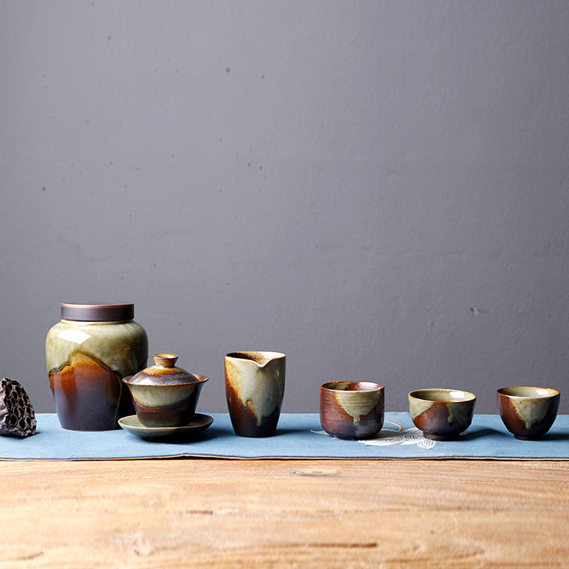 Vintage Brown Beige Kiln Change Ceramic Teacup Kung Fu Tea Cup Bowl