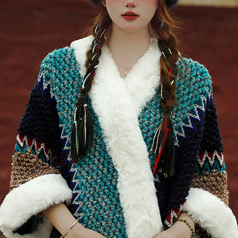 Tactile Striped Knitted Travel Meditation Tibetan Shawl