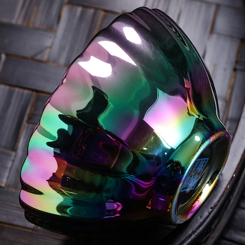 Vivid Peacock Lotus Inlaid Design Colorful Chinese Jianzhan Ceramic Teacup Kung Fu Tea Cup