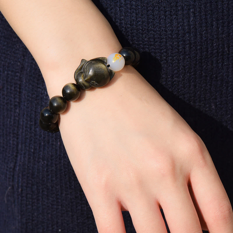 Natural Rainbow Obsidian Gold Sheen Obsidian Silver Sheen Obsidian Fox Healing Bracelet