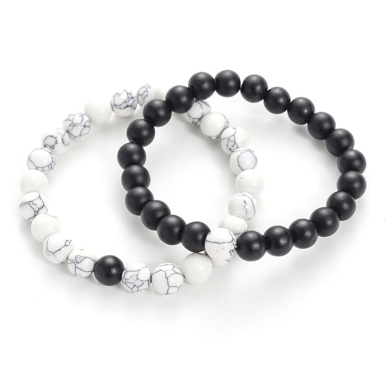 2pcs Natural Frosted Stone and White Turquoise Beaded Couple Bracelet Set