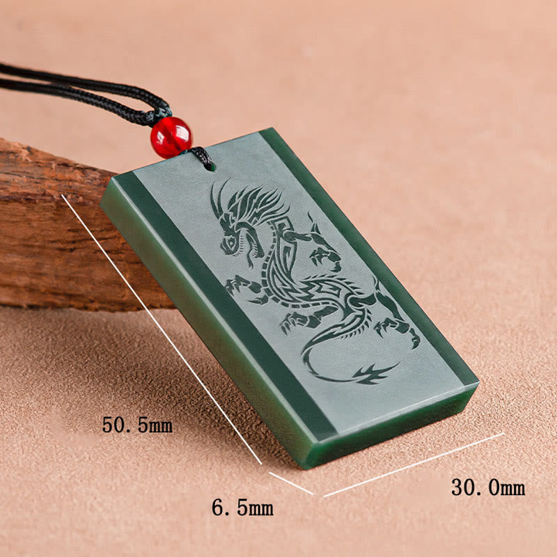 Hetian Cyan Jade Dragon Engraved Success Necklace Pendant