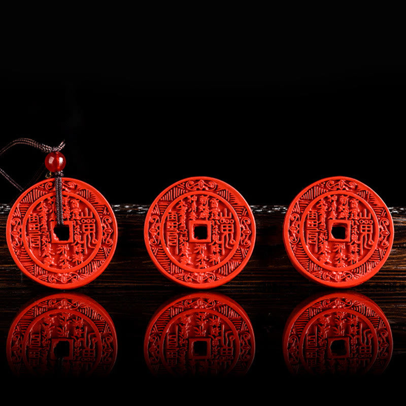 Natural Cinnabar Mountain Ghosts Spend Money Bagua Design Blessing Necklace Pendant