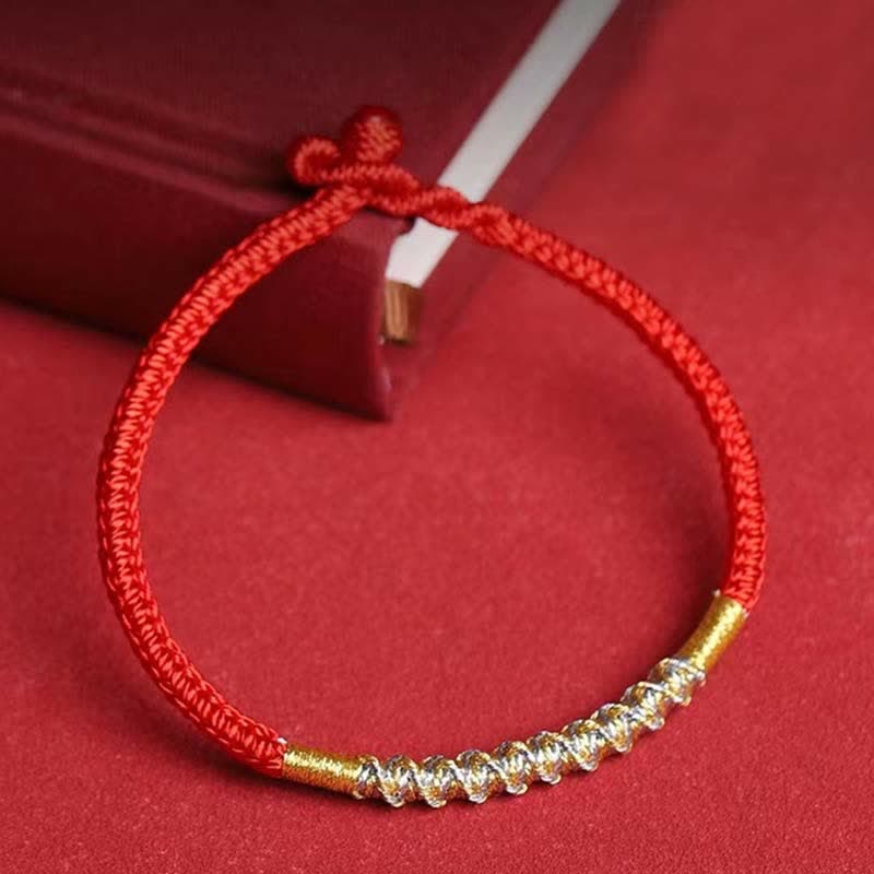 Hand-Braided Red String Bracelet with 925 Sterling Silver Accents