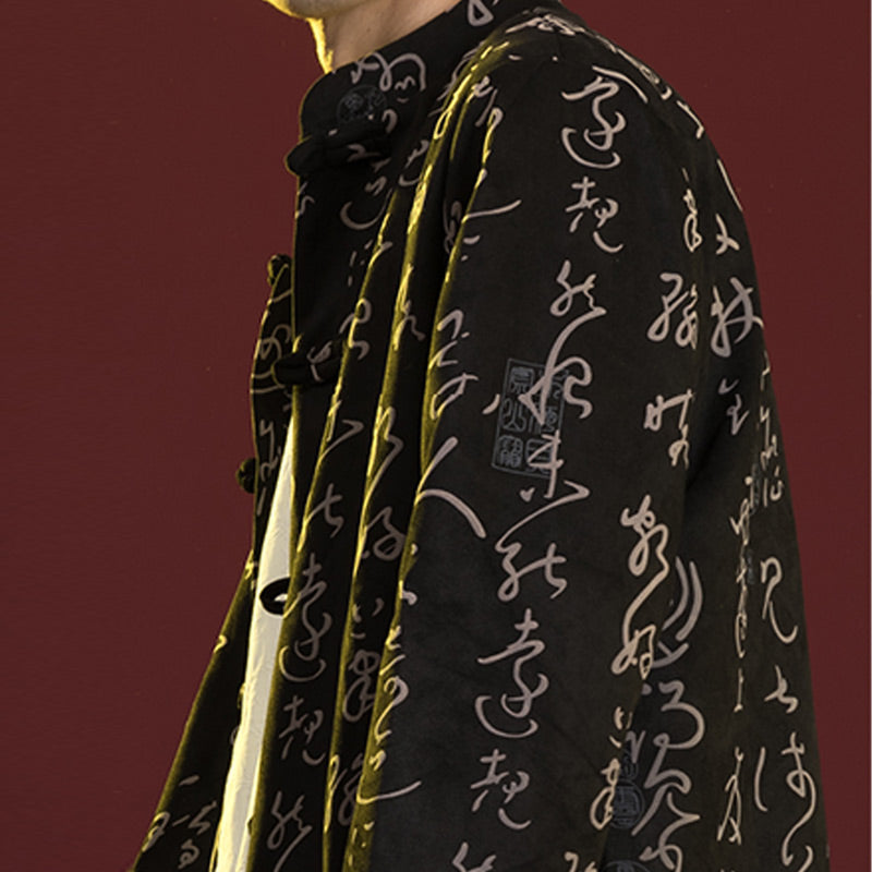 Chinese Calligraphy Clothing Jacket Coat Tang Suit Men Clothing