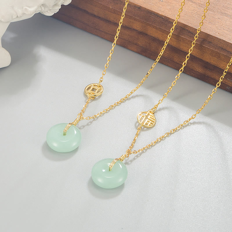 Jade Fu Character Copper Coin Peace Buckle Abundance Necklace Pendant