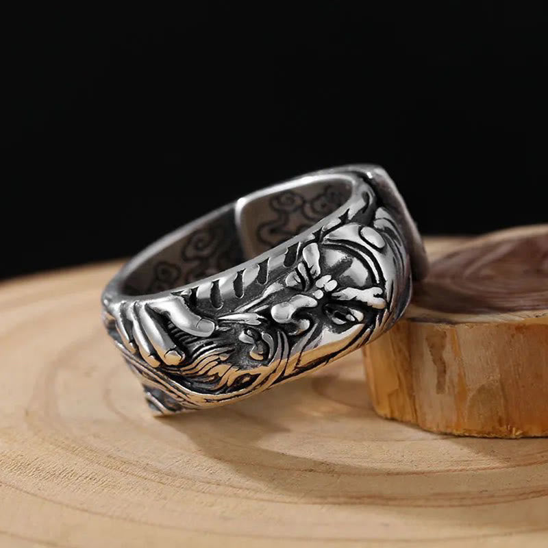 Guan Gong Auspicious Clouds Engraved Copper Adjustable Ring
