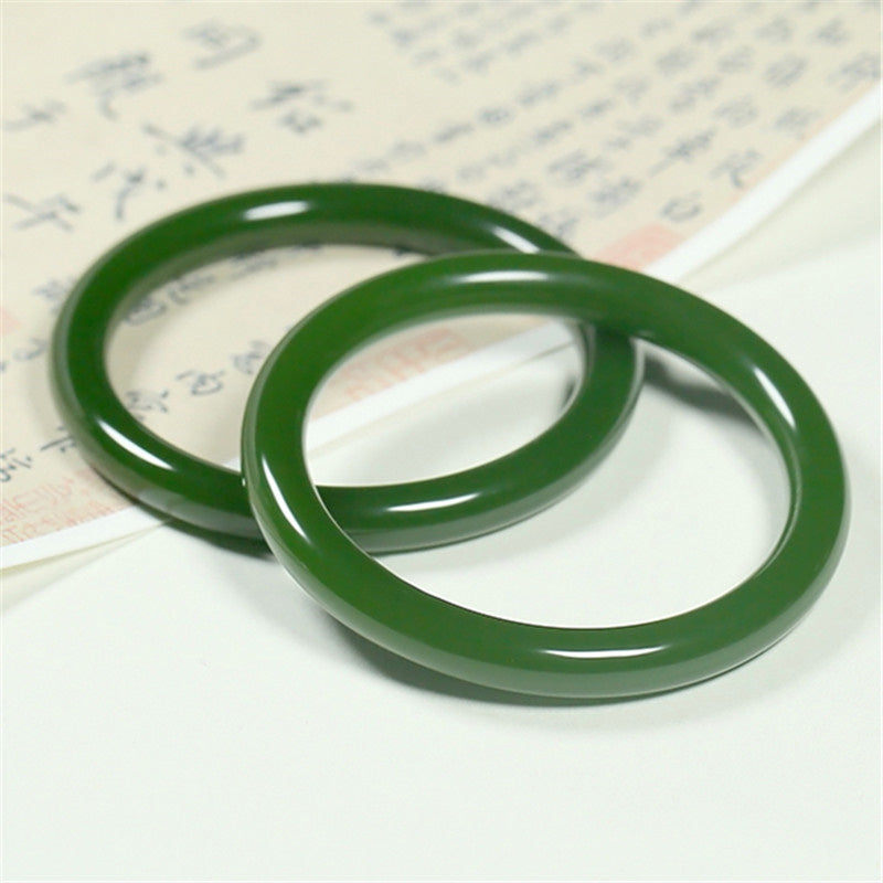 Polished Natural Cyan Jade Longevity Blessing Bangle Bracelet