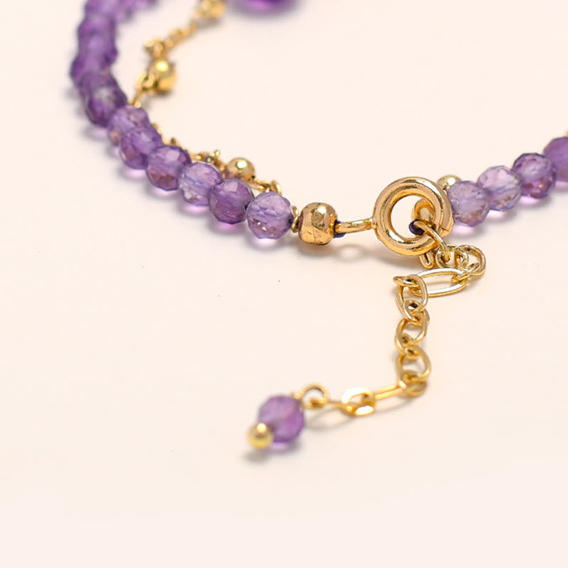 14K Gold Plated Amethyst Crystal Healing Double Layer Chain Bracelet