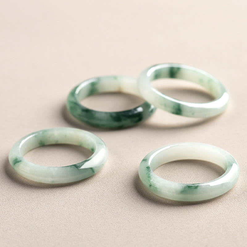Hand-Polished Natural Green Jade Minimalist Solid Stone Band Ring