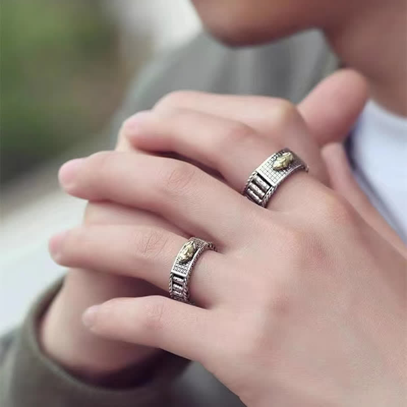 Sterling Silver & Copper Pixiu Prayer Wheel Spinning Couple Ring